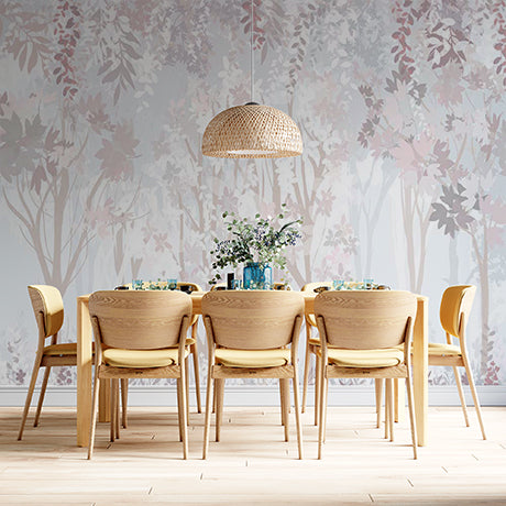 Pastel Floral and Foliage Forest Wall Mural Wallpaper