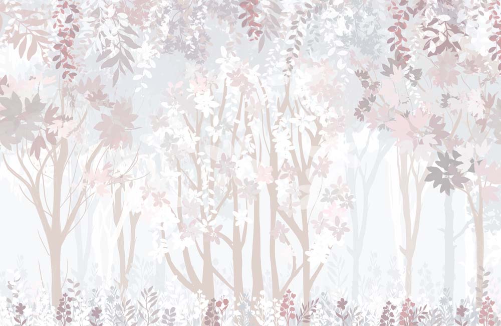 Pastel Floral and Foliage Forest Wall Mural Wallpaper