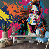 Bold Pop Art Woman Wall Mural Wallpaper - Vibrant Splatter Paint Design