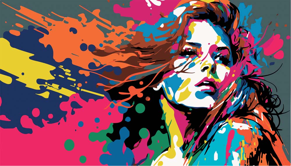 Bold Pop Art Woman Wall Mural Wallpaper - Vibrant Splatter Paint Design