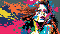 Custom Bold Pop Art Woman Wall Mural Wallpaper - Vibrant Splatter Paint Design