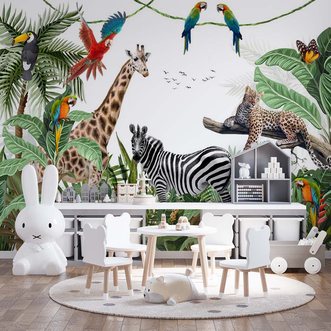 Kids Wall Mural Safari Wildlife and Exotic Animals Wallpaper for Kids Room