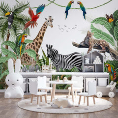 Custom Kids Wall Mural Safari Wildlife and Exotic Animals Wallpaper for Kids Room