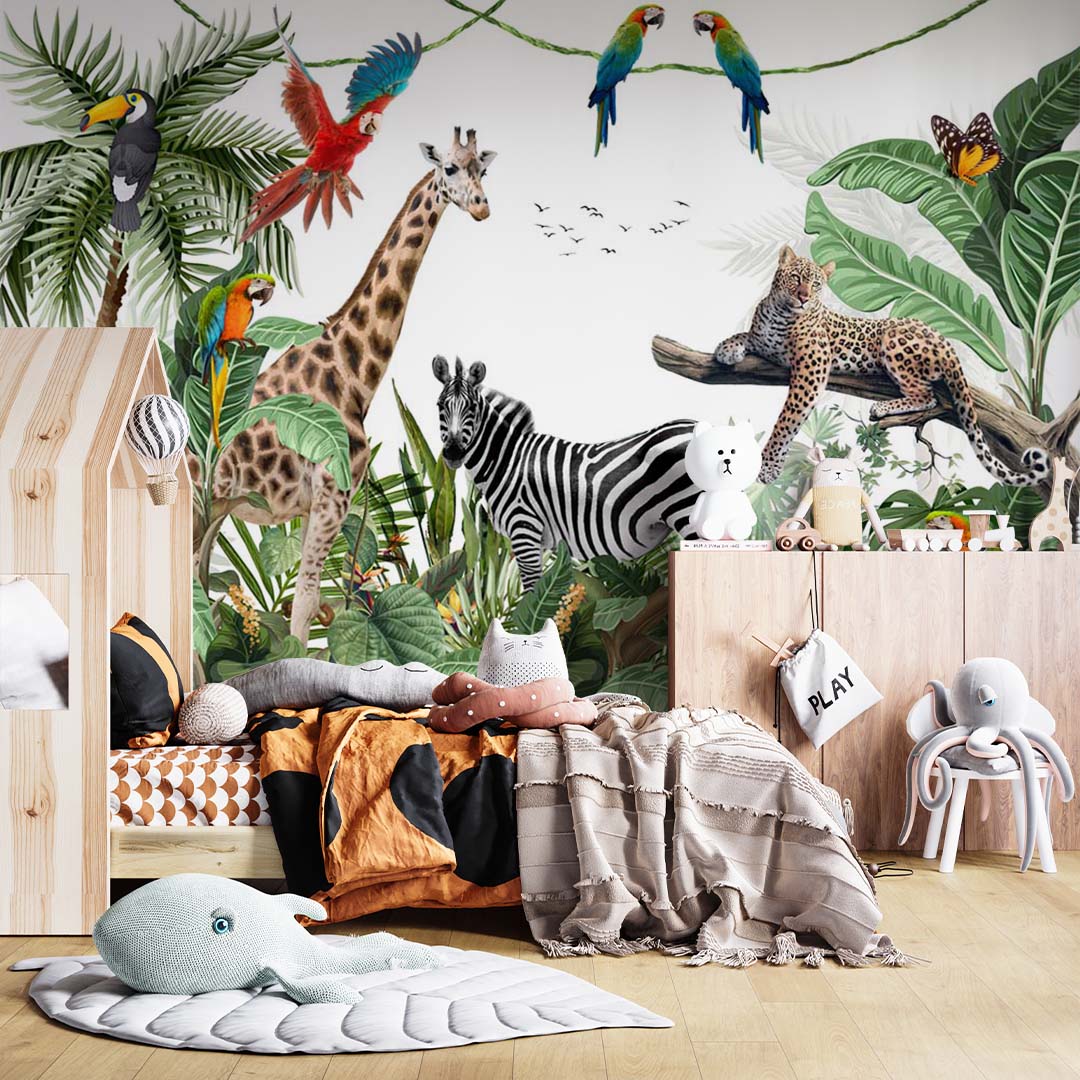Custom Kids Wall Mural Safari Wildlife and Exotic Animals Wallpaper for Kids Room