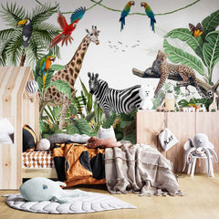 Custom Kids Wall Mural Safari Wildlife and Exotic Animals Wallpaper for Kids Room