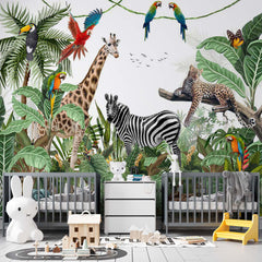 Custom Kids Wall Mural Safari Wildlife and Exotic Animals Wallpaper for Kids Room