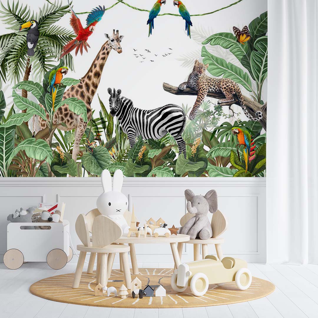 Kids Wall Mural Safari Wildlife and Exotic Animals Wallpaper for Kids Room