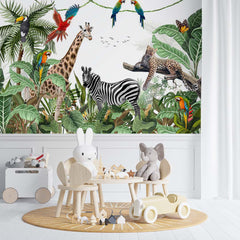 Custom Kids Wall Mural Safari Wildlife and Exotic Animals Wallpaper for Kids Room