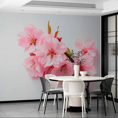 Custom Elegant Pink Cherry Blossoms Wall Mural - Delicate Floral Wallpaper for a Serene Ambiance