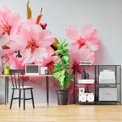 Custom Elegant Pink Cherry Blossoms Wall Mural - Delicate Floral Wallpaper for a Serene Ambiance