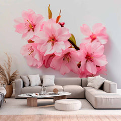 Custom Elegant Pink Cherry Blossoms Wall Mural - Delicate Floral Wallpaper for a Serene Ambiance