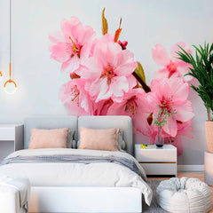 Custom Elegant Pink Cherry Blossoms Wall Mural - Delicate Floral Wallpaper for a Serene Ambiance