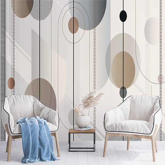 Modern Abstract Circles and Vertical Lines Wallpaper in Neutral Tones