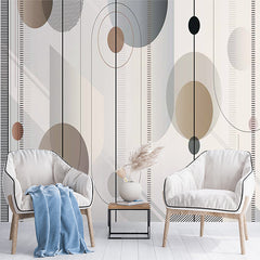 Custom Modern Abstract Circles and Vertical Lines Wallpaper in Neutral Tones