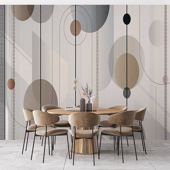 Modern Abstract Circles and Vertical Lines Wallpaper in Neutral Tones