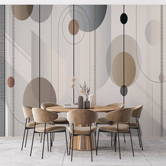 Custom Modern Abstract Circles and Vertical Lines Wallpaper in Neutral Tones