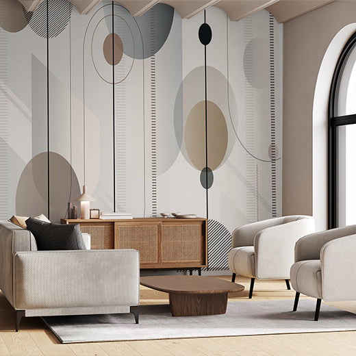 Modern Abstract Circles and Vertical Lines Wallpaper in Neutral Tones