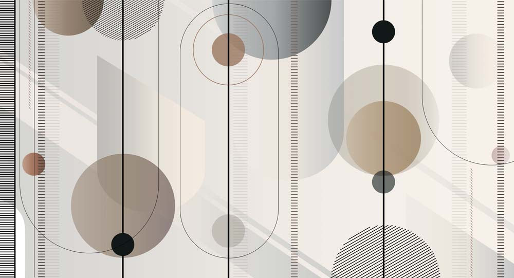 Fototapete Abstrakte Kreise und Linien – Neutral im Mid-Century-Stil