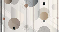 Custom Modern Abstract Circles and Vertical Lines Wallpaper in Neutral Tones