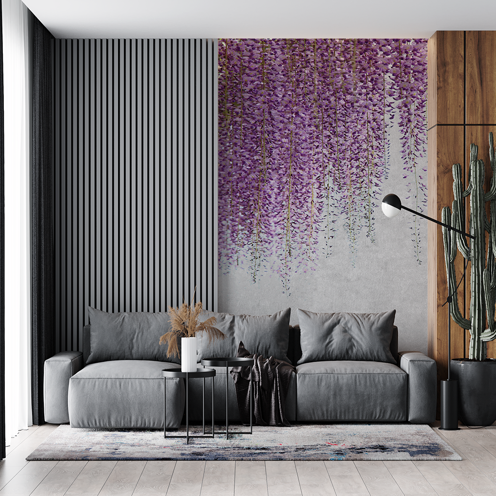 Custom Purple Wisteria Floral Wallpaper Nature Inspired Wall Mural Decor