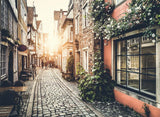 Enchanting Old Town Street Wall Mural - Vintage Cobblestone Path and Historic Buildings at Sunset