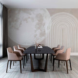 Modern Minimalist Wall Mural Wallpaper with Moon and Geometric Lines