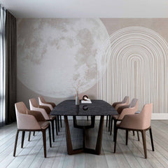 Custom Modern Minimalist Wall Mural Wallpaper with Moon and Geometric Lines