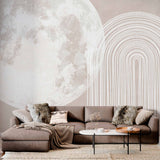 Modern Minimalist Wall Mural Wallpaper with Moon and Geometric Lines