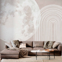 Custom Modern Minimalist Wall Mural Wallpaper with Moon and Geometric Lines