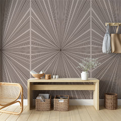 Custom Dynamic Radiating Lines Wall Mural Wallpaper - Monochrome Brown Geometric Design