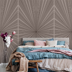 Custom Dynamic Radiating Lines Wall Mural Wallpaper - Monochrome Brown Geometric Design