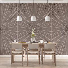 Custom Dynamic Radiating Lines Wall Mural Wallpaper - Monochrome Brown Geometric Design