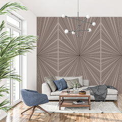 Custom Dynamic Radiating Lines Wall Mural Wallpaper - Monochrome Brown Geometric Design