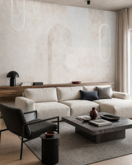 Soft textured abstract wallpaper in a designer living room.
