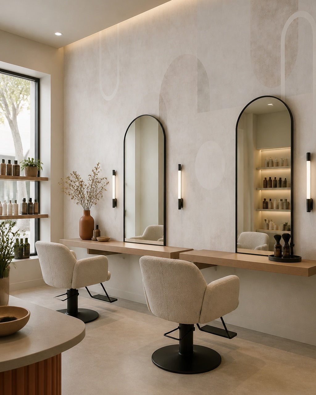 Soft textured abstract wallpaper in a beauty salon.