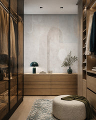 Soft textured abstract wallpaper in a dressing room.