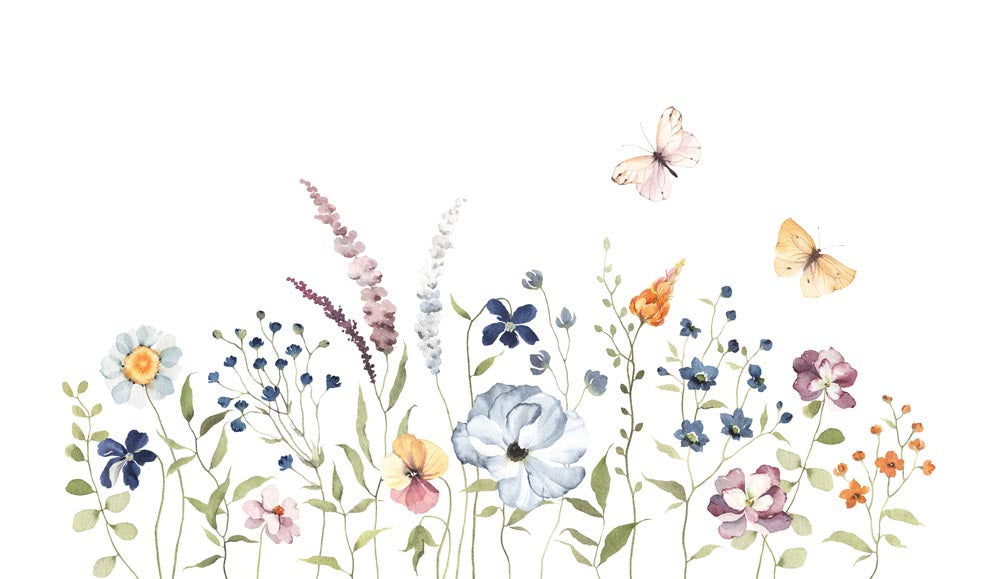 Elegant Watercolor Floral and Butterfly Wall Mural Wallpaper