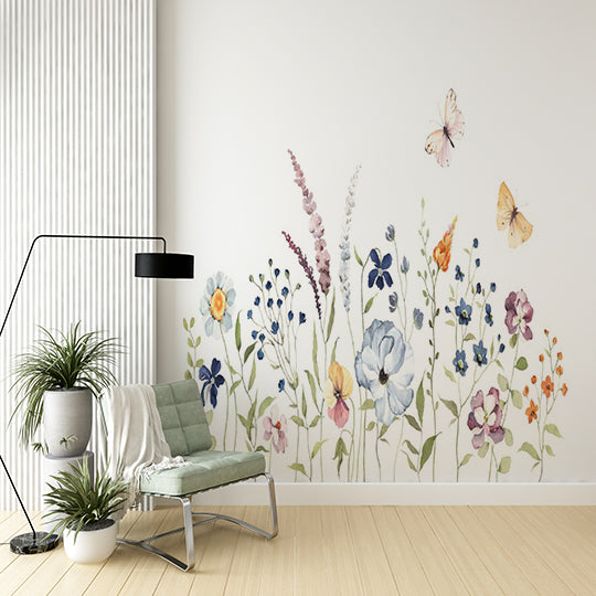 Elegant Watercolor Floral and Butterfly Wall Mural Wallpaper