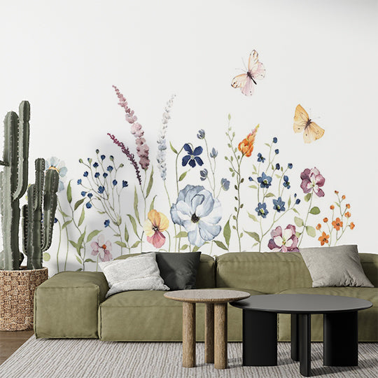 Custom Elegant Watercolor Floral and Butterfly Wall Mural Wallpaper