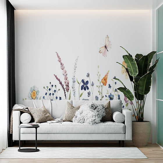 Elegant Watercolor Floral and Butterfly Wall Mural Wallpaper