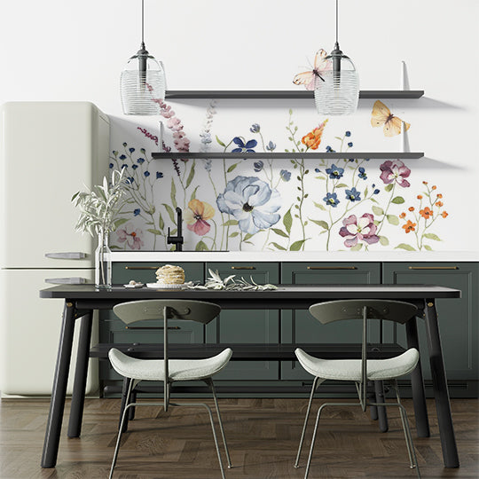 Elegant Watercolor Floral and Butterfly Wall Mural Wallpaper