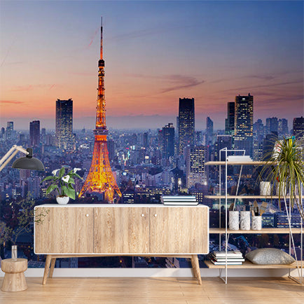 Tokyo Tower at Dusk Cityscape Wall Mural - Illuminated Skyline Wallpaper