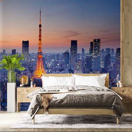 Tokyo Tower at Dusk Cityscape Wall Mural - Illuminated Skyline Wallpaper