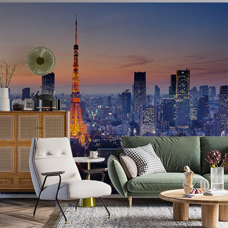 Tokyo Tower at Dusk Cityscape Wall Mural - Illuminated Skyline Wallpaper