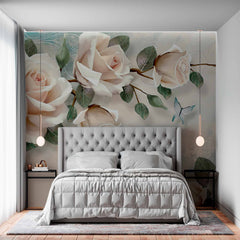 Custom Elegant Ivory Roses Wallpaper