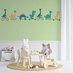 Custom Kids Wall Mural Funny Dinosaurs Green Nursery Wallpaper