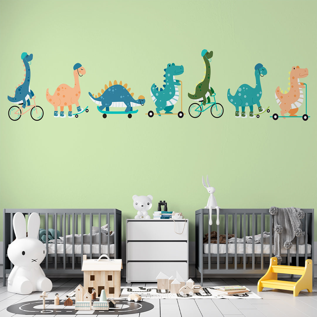 Custom Kids Wall Mural Funny Dinosaurs Green Nursery Wallpaper