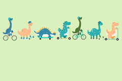 Custom Kids Wall Mural Funny Dinosaurs Green Nursery Wallpaper