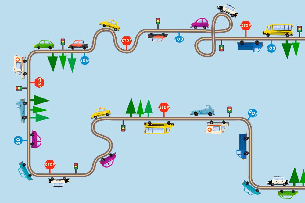 Naklejka dla dzieci Transport budowlany Cartoon City Minimalistyczny design z motywem samochodu Tapeta dla dzieci