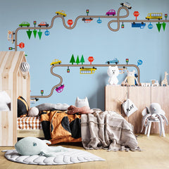 Custom Kids Wall Mural Construction Transport Cartoon City Minimal Design Car Theme Wallpaper for Kids